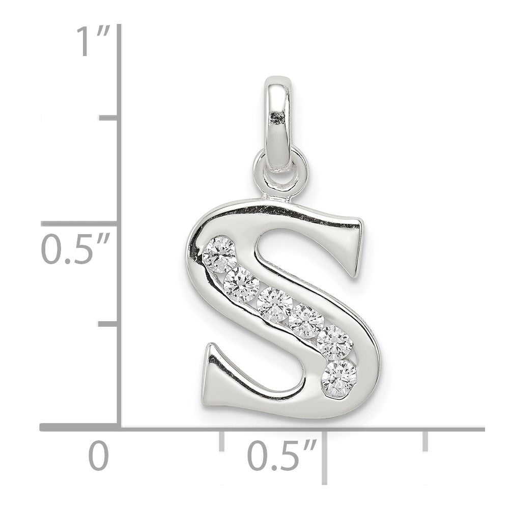 Sterling Silver White CZ Letter S Initial Pendant