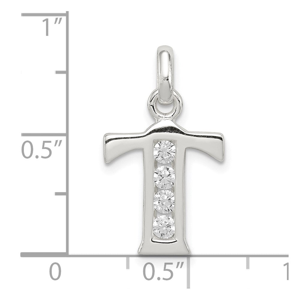 Sterling Silver White CZ Letter T Initial Pendant