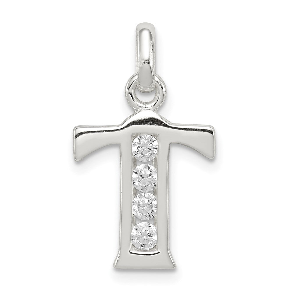 Sterling Silver White CZ Letter T Initial Pendant