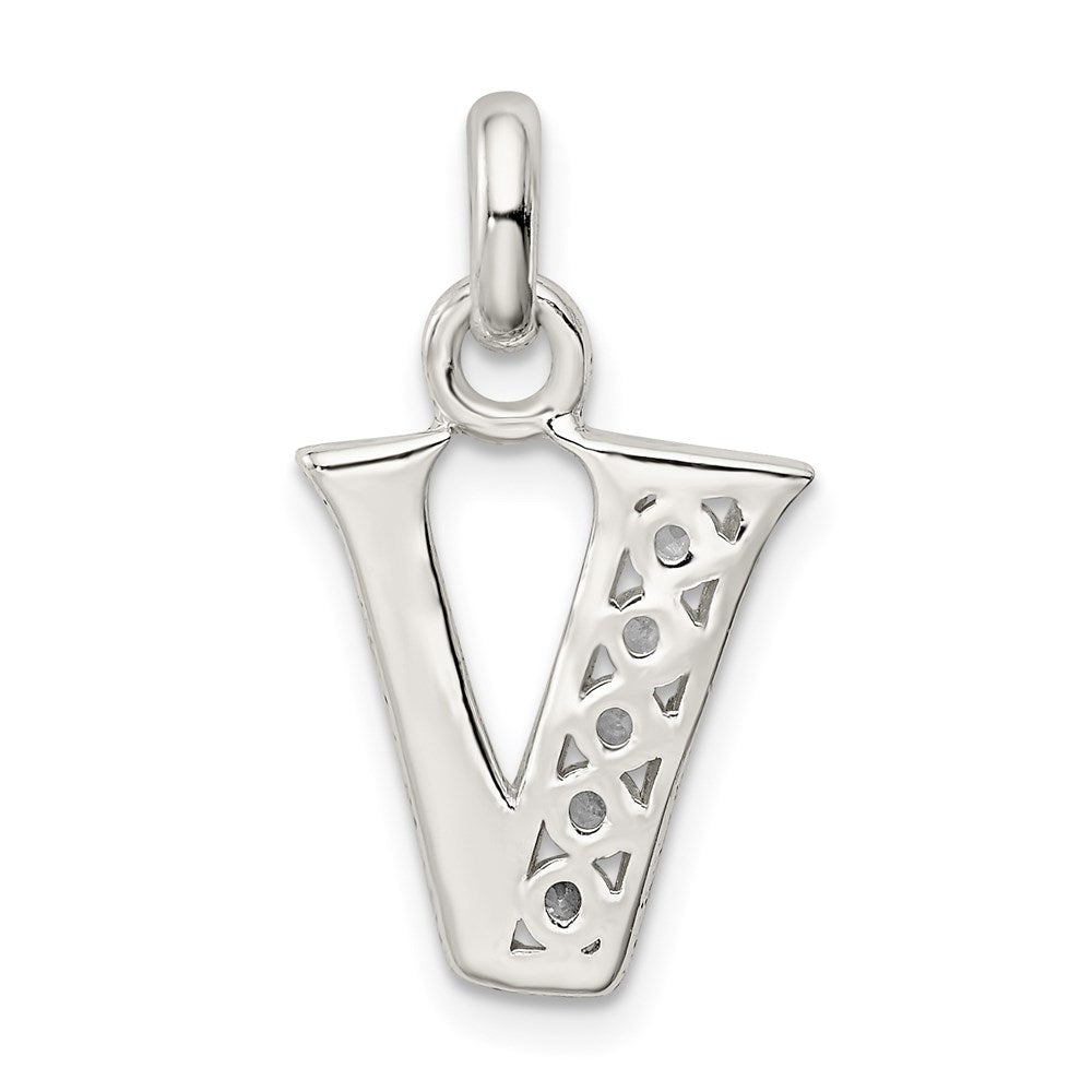 Sterling Silver White CZ Letter V Initial Pendant