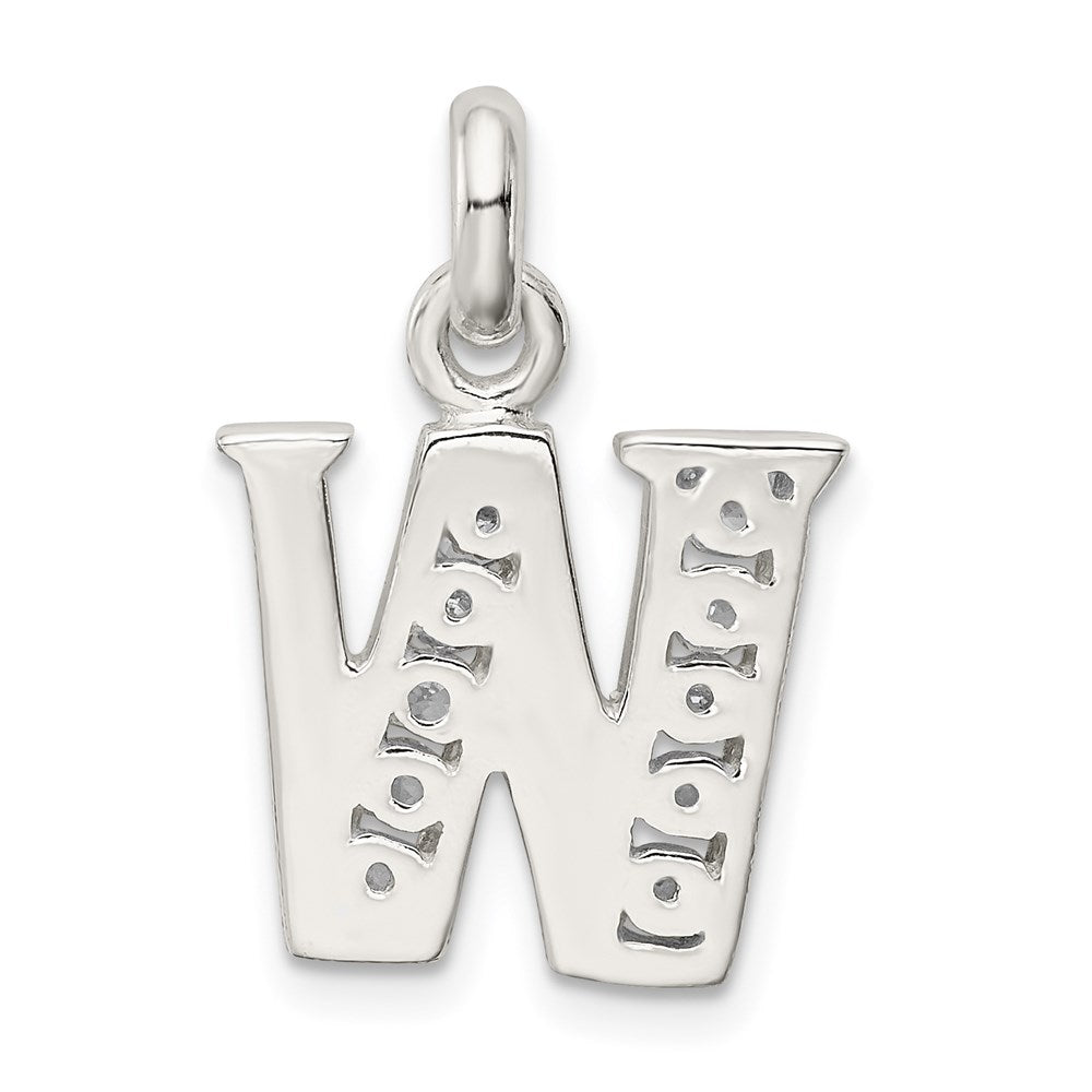 Sterling Silver White CZ Letter W Initial Pendant