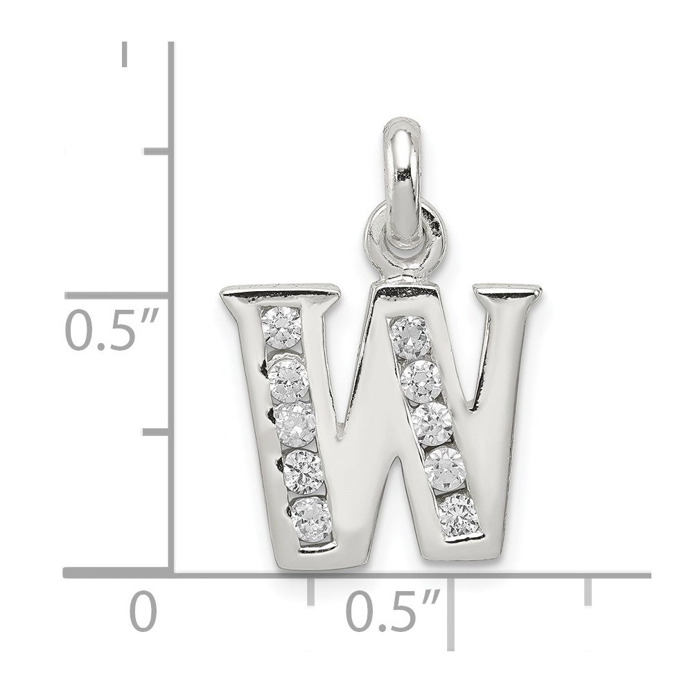 Sterling Silver White CZ Letter W Initial Pendant