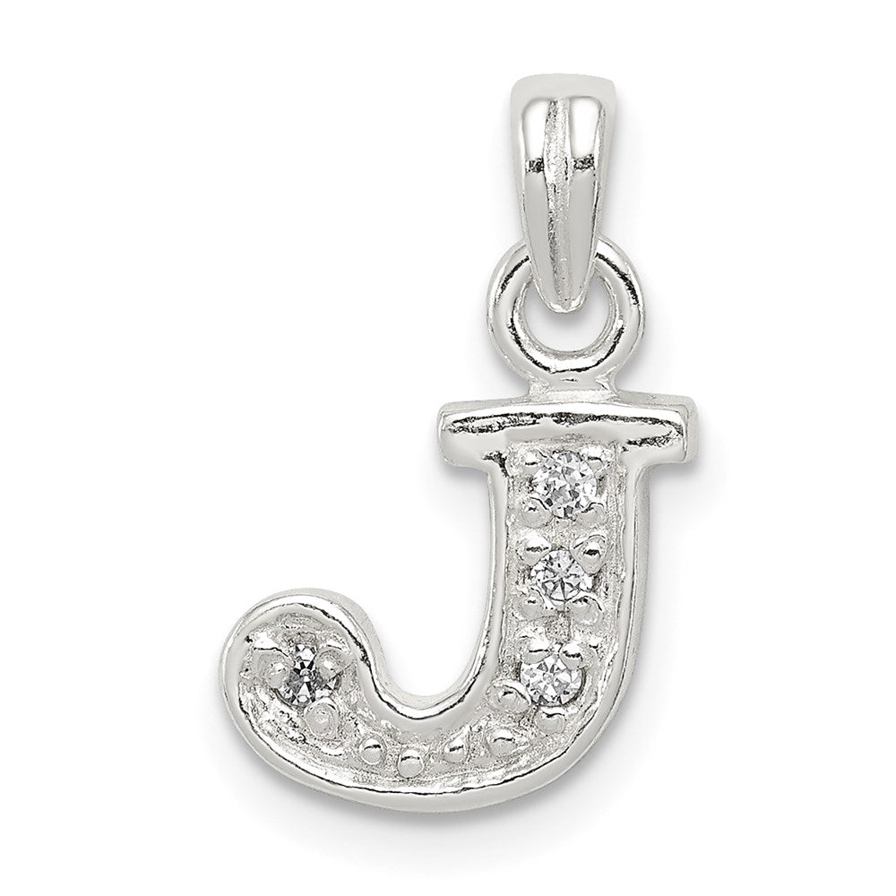 Sterling Silver CZ Letter J Initial Pendant