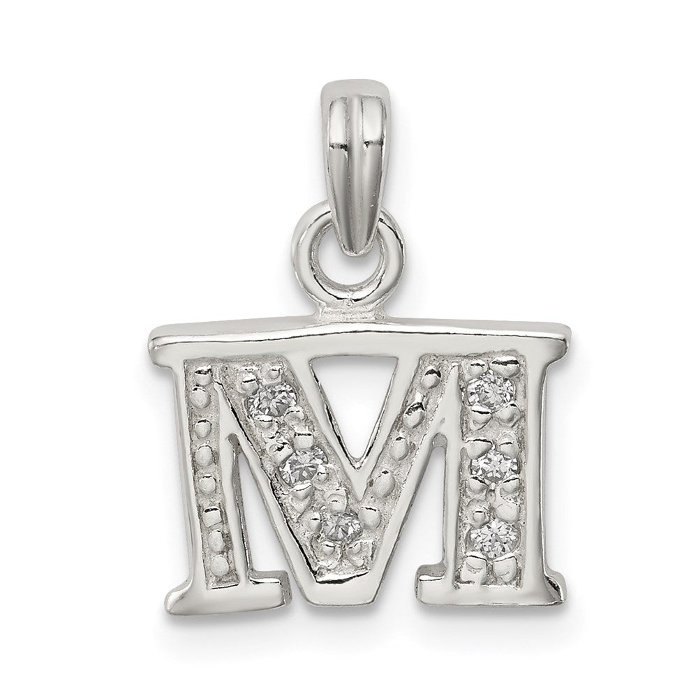 Sterling Silver CZ Letter M Initial Pendant