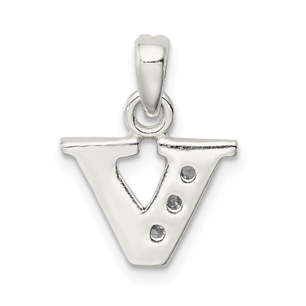 Sterling Silver CZ Letter V Initial Pendant