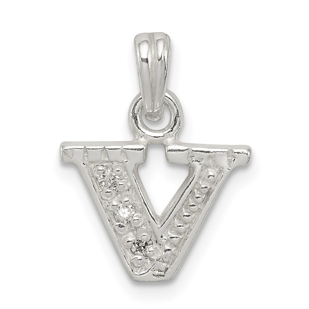 Sterling Silver CZ Letter V Initial Pendant