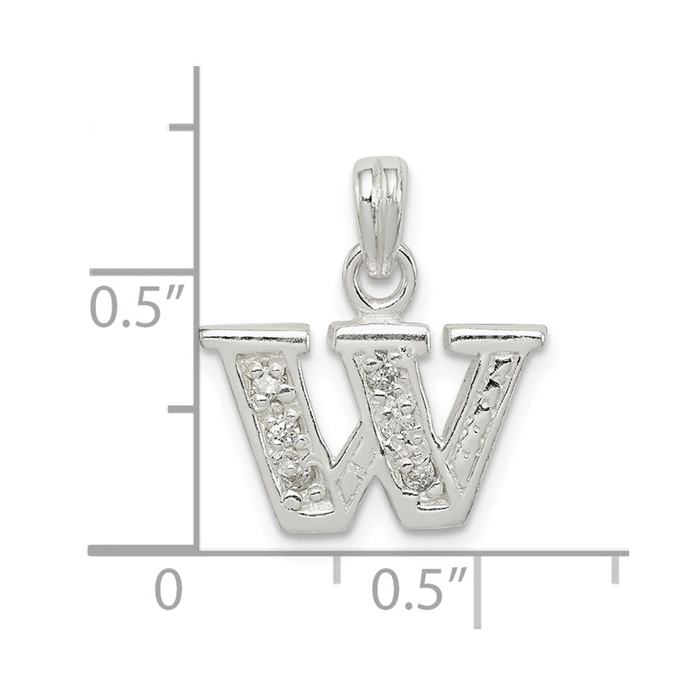 Sterling Silver CZ Letter W Initial Pendant