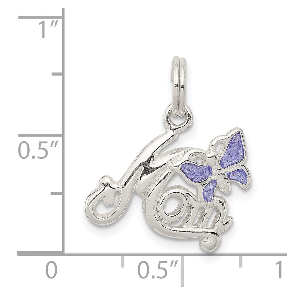 Sterling Silver Polished Mom Butterfly Enameled Charm