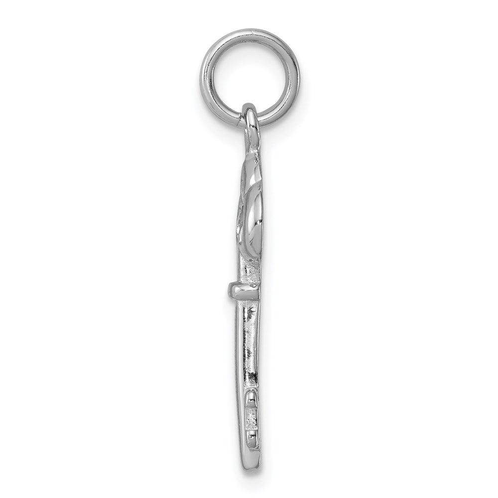 Sterling Silver Rhodium-plated Polished Miniature Key Charm