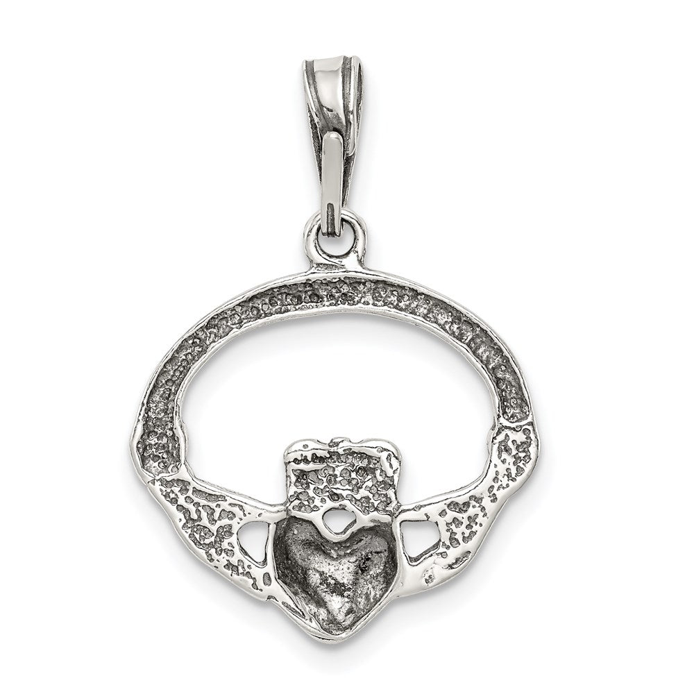 Sterling Silver Antiqued Claddagh Pendant