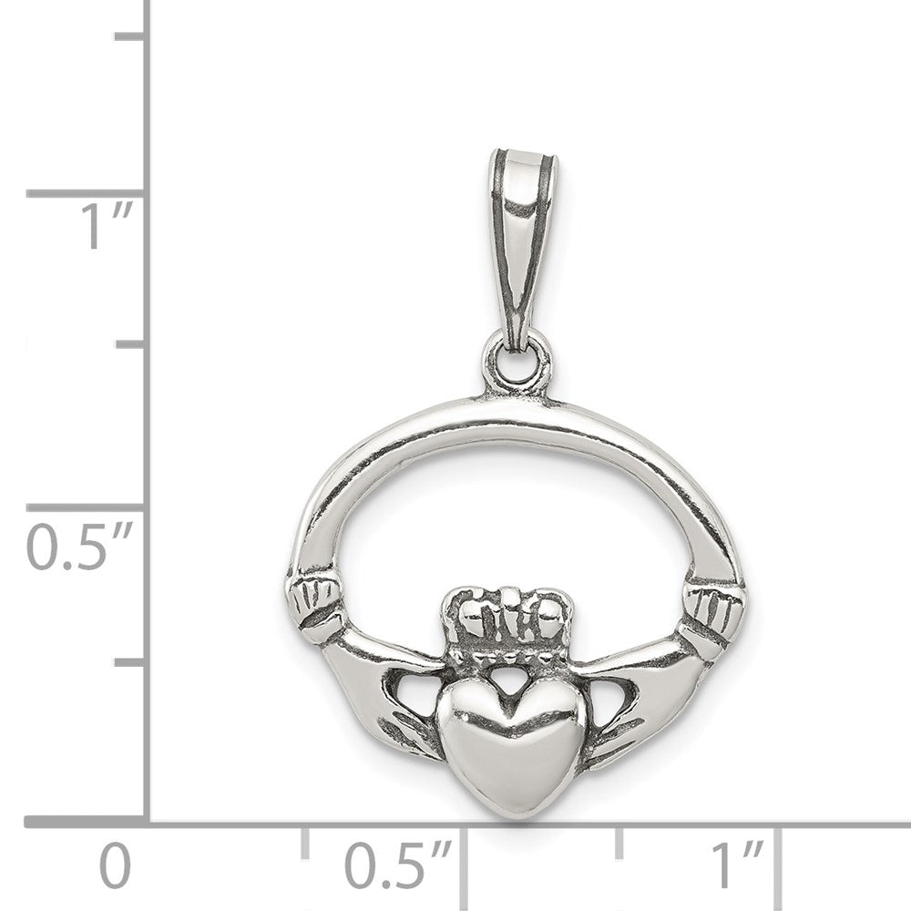 Sterling Silver Antiqued Claddagh Pendant