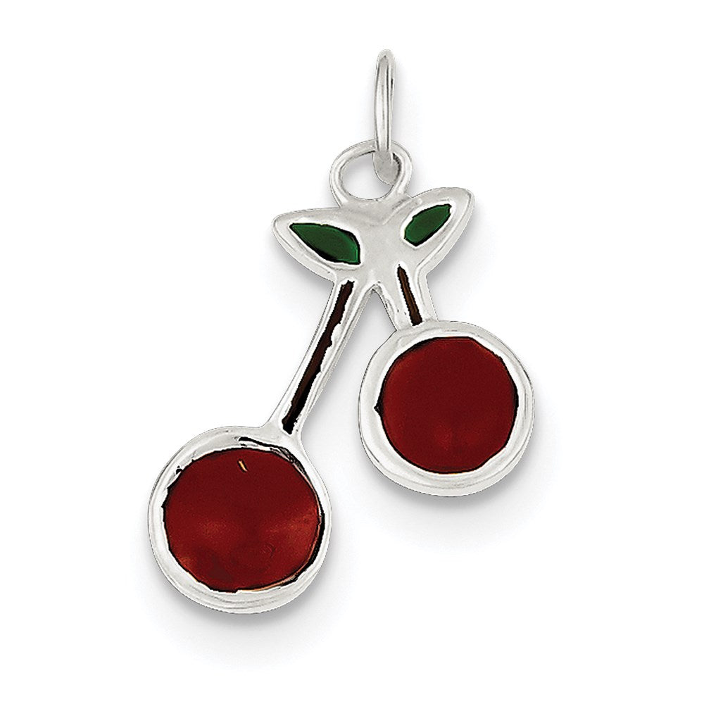 Sterling Silver Enameled Cherries Charm