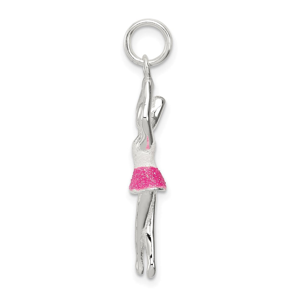 Sterling Silver Pink & White Enamel with Glitter Ballerina Charm