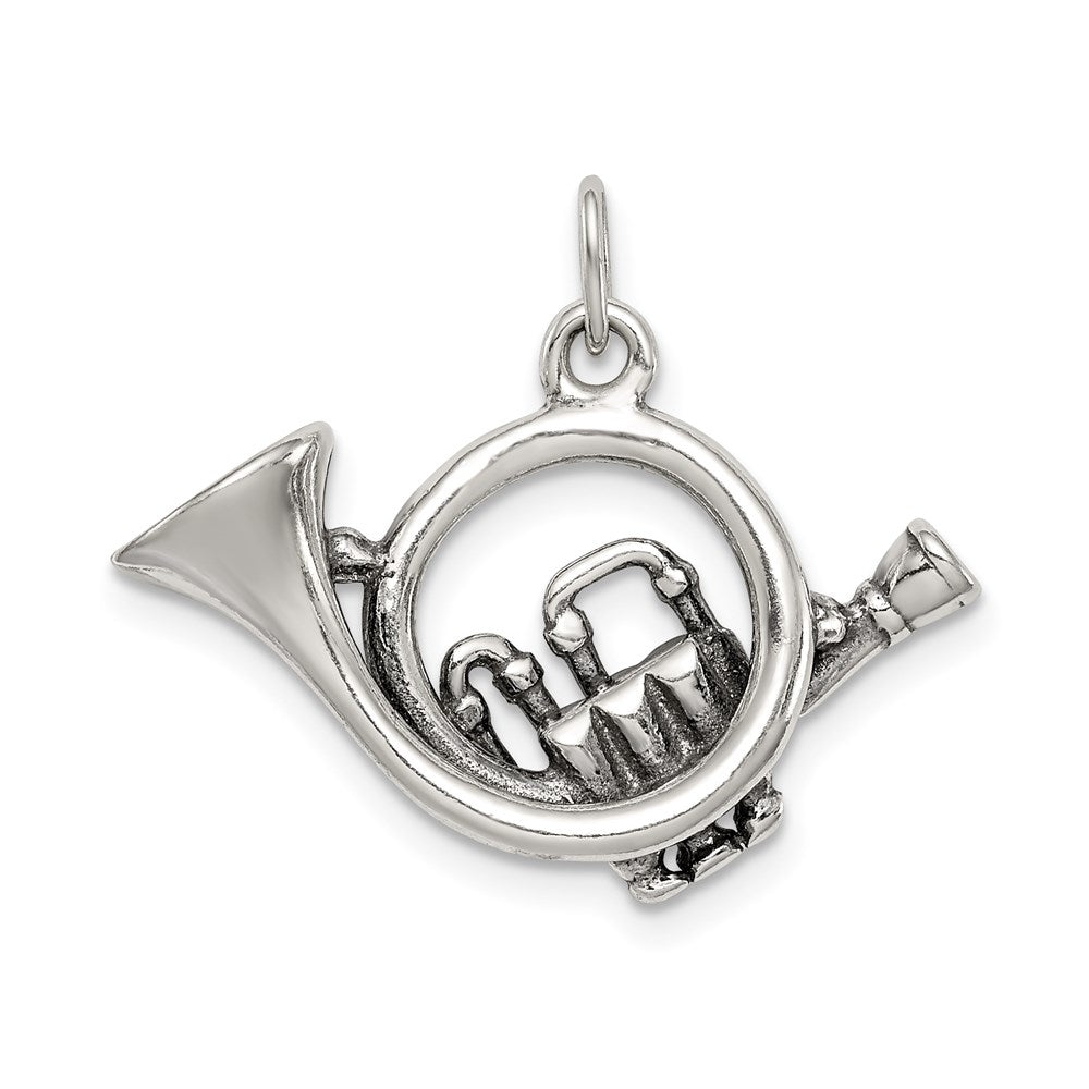 Sterling Silver Antiqued French Horn Charm