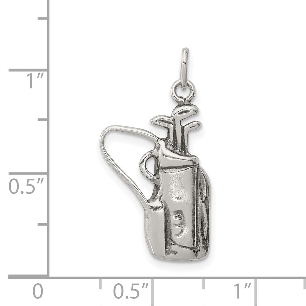 Sterling Silver Antiqued Golf Clubs w/Bag Charm