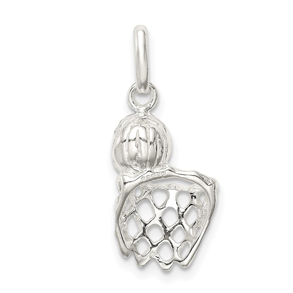 Sterling Silver Basketball In Hoop Charm