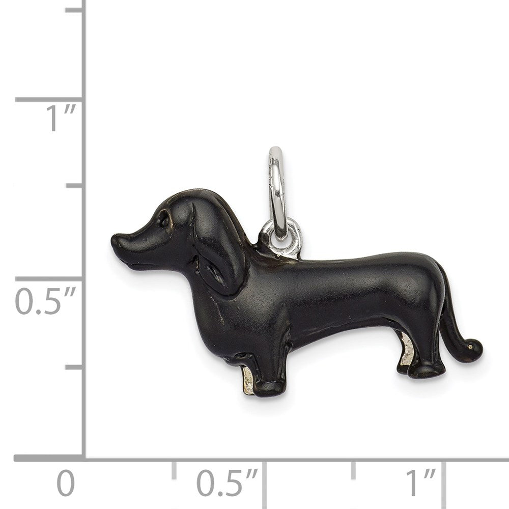 Sterling Silver Black Enamel Dachshund Pendant