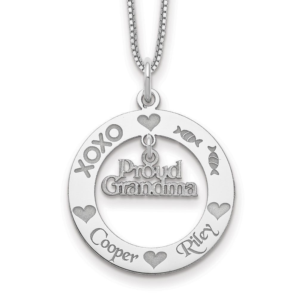 Sterling Silver Rhodium-plated Personalizable Proud Grandma Necklace