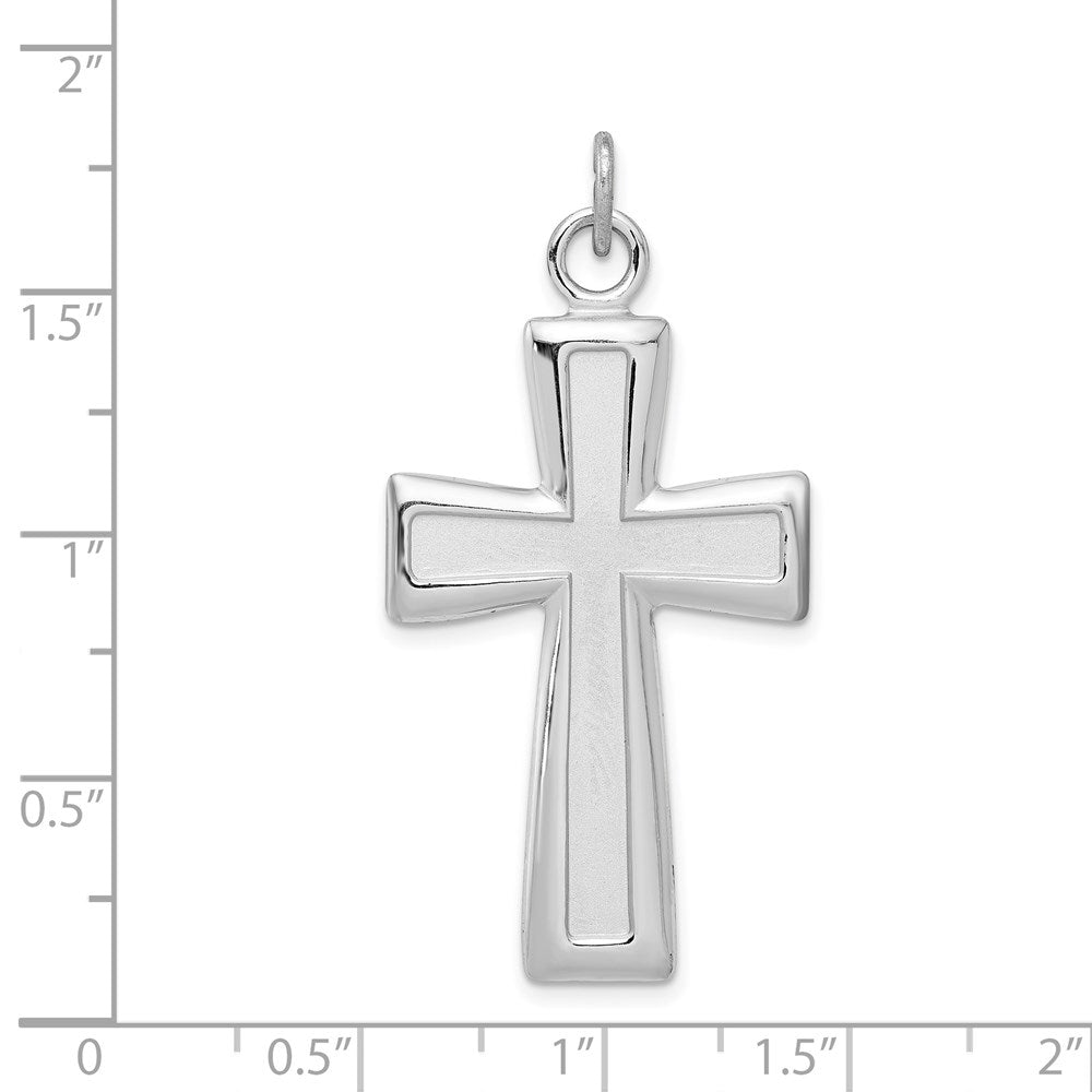 Sterling Silver Rhodium-plated Polished and Satin Cross Pendant