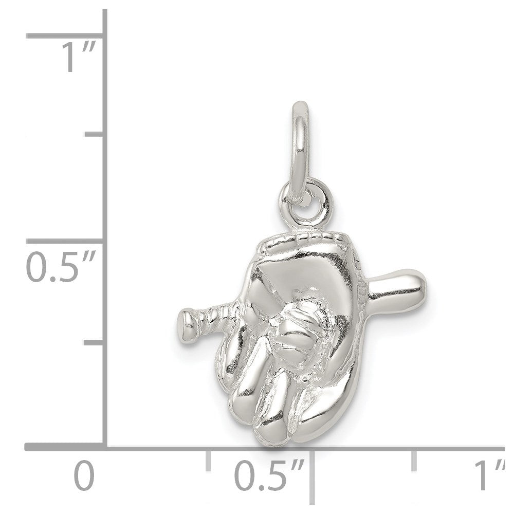 Sterling Silver Baseball Glove & Bat Charm