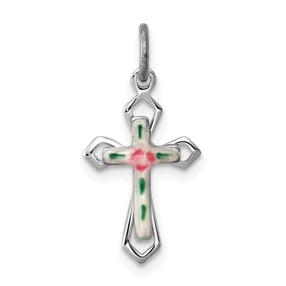 Sterling Silver Rhodium-plated with Enamel Cross Pendant