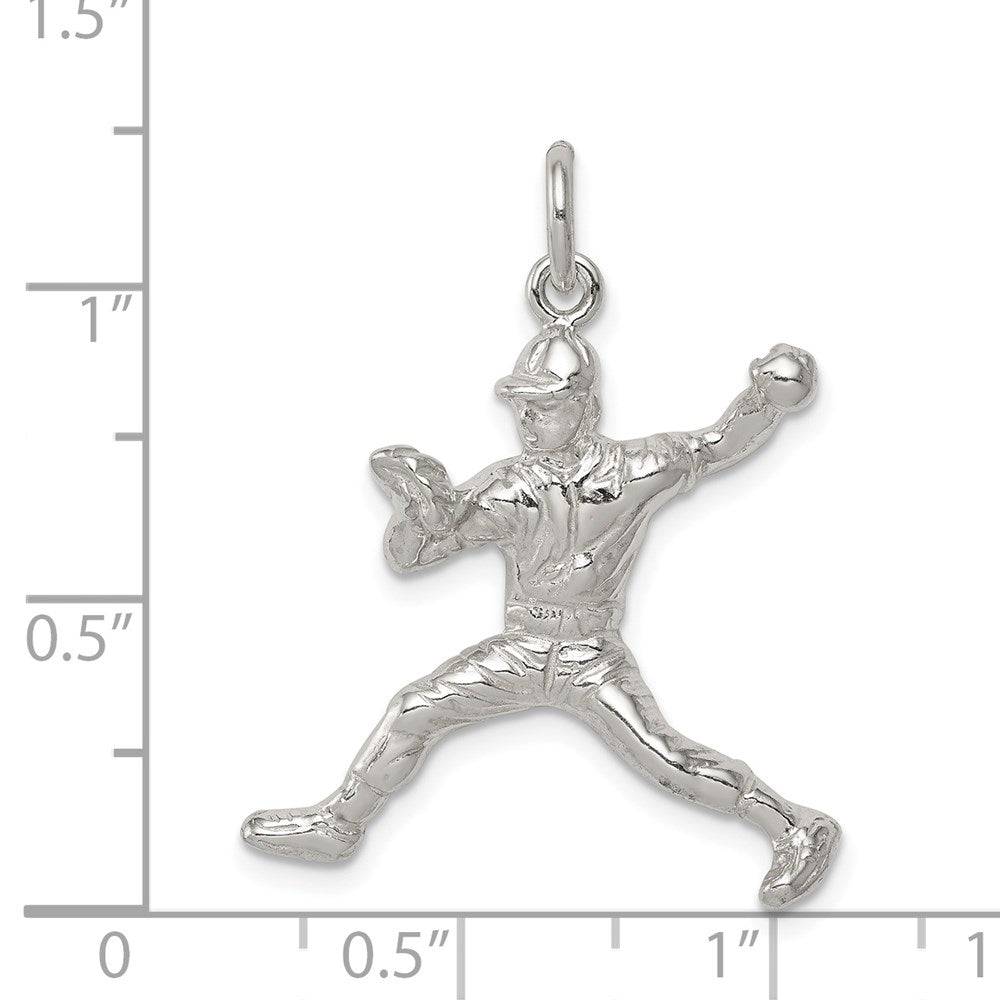 Sterling Silver Baseball Pitcher Charm