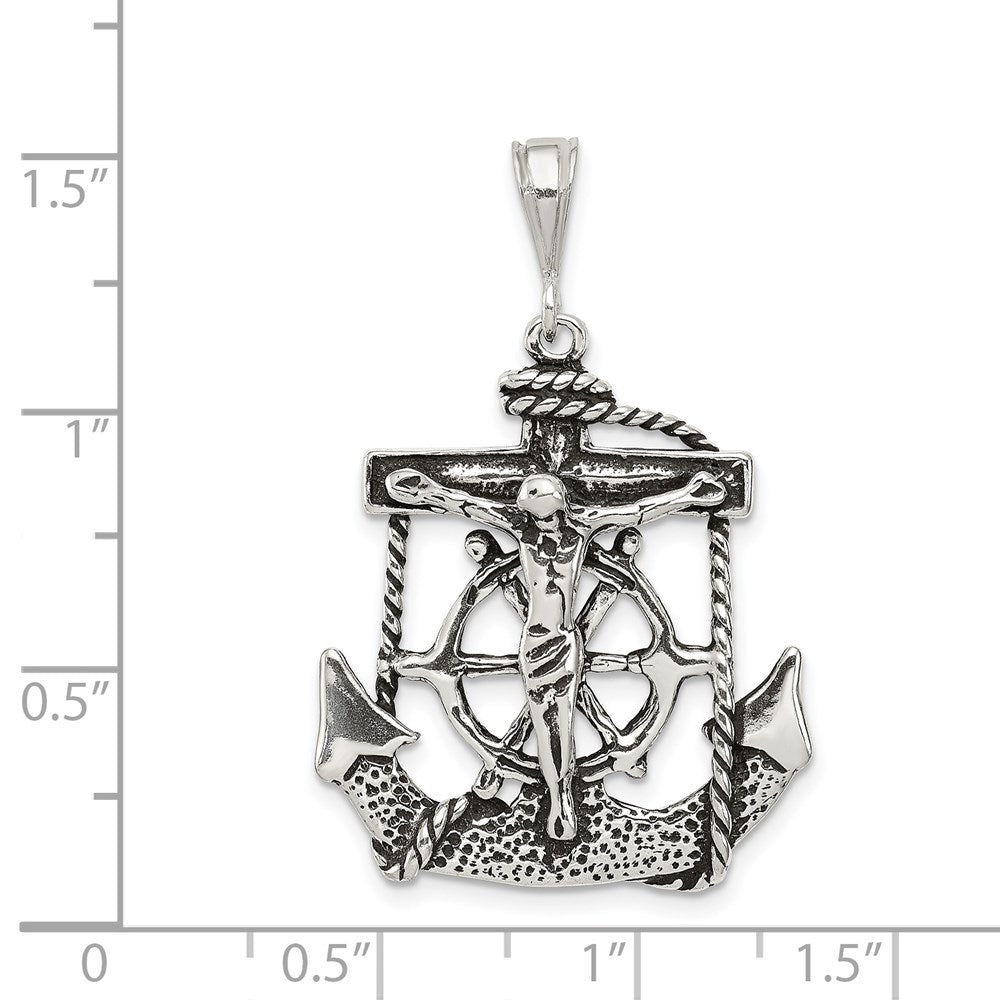 Sterling Silver Antiqued Mariner Crucifix Charm