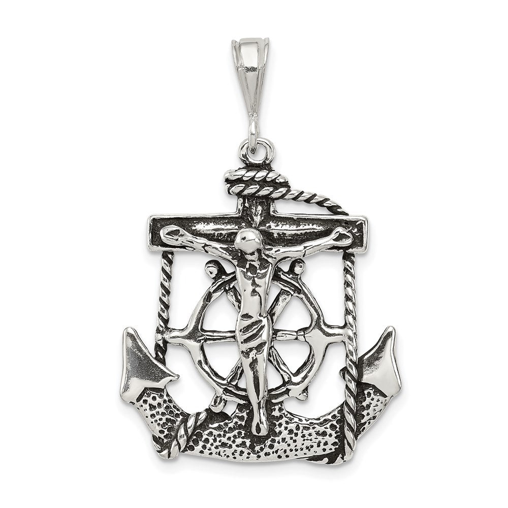 Sterling Silver Antiqued Mariner Crucifix Charm