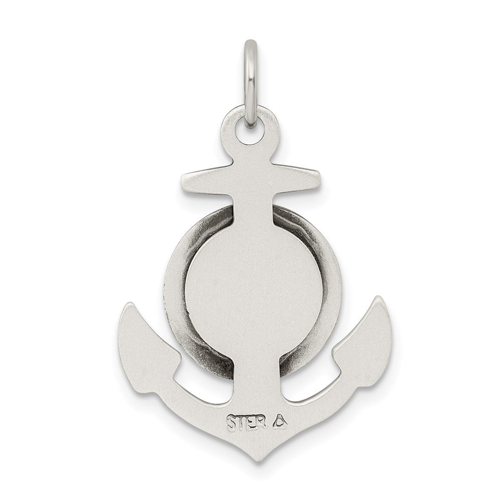 Sterling Silver Antiqued Satin St Christopher Anchor Medal Pendant