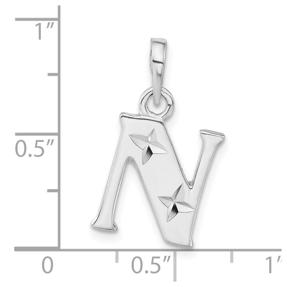 Sterling Silver Polished Diamond-cut Initial N Pendant