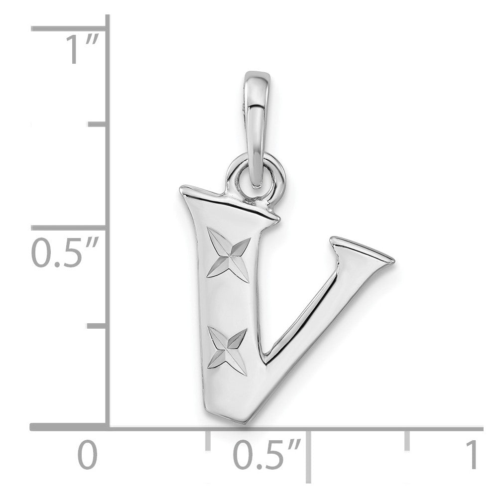 Sterling Silver Polished Diamond-cut Initial V Pendant