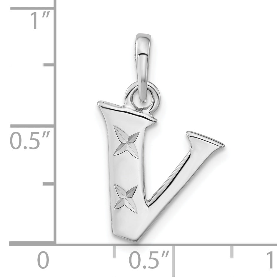 Sterling Silver Polished Diamond-cut Initial V Pendant QC7424V