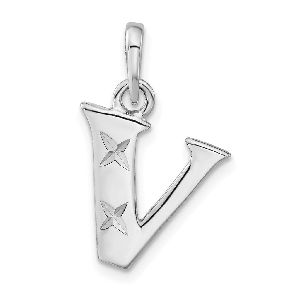 Sterling Silver Polished Diamond-cut Initial V Pendant