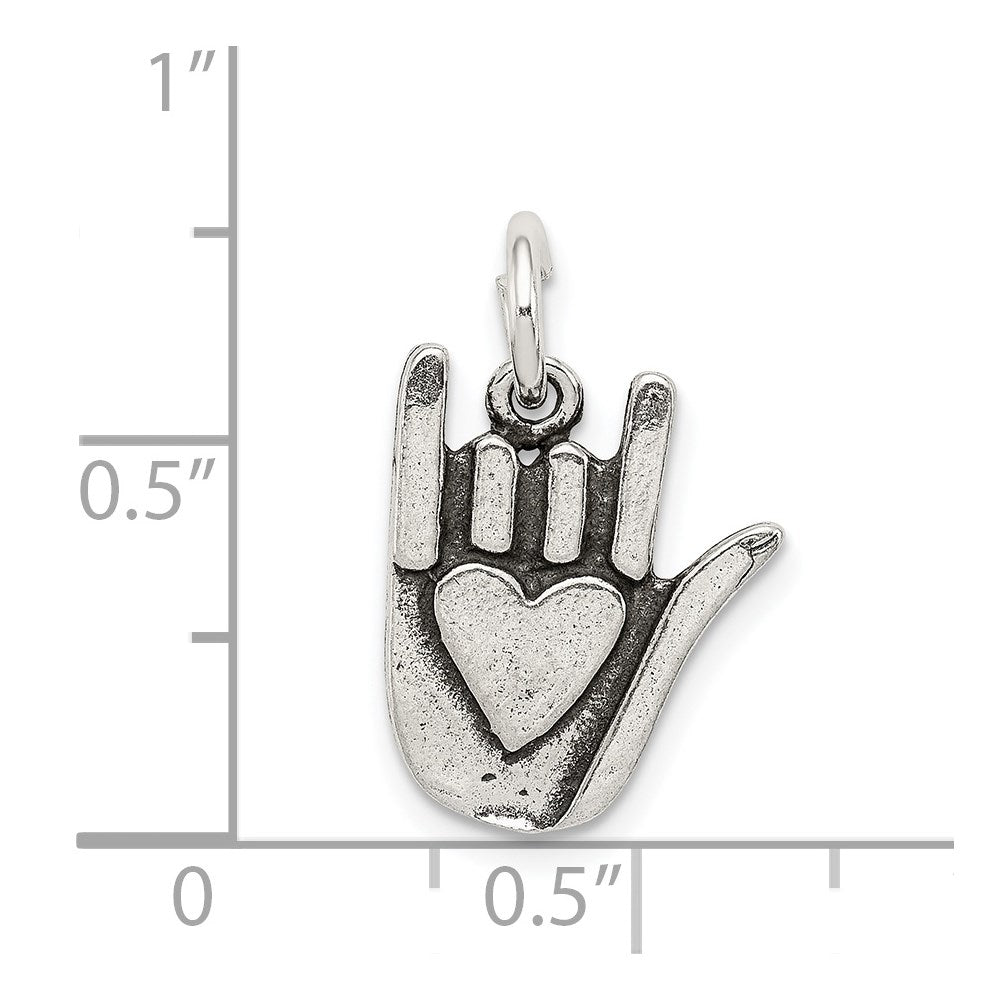 Sterling Silver Antiqued Sign Language Charm