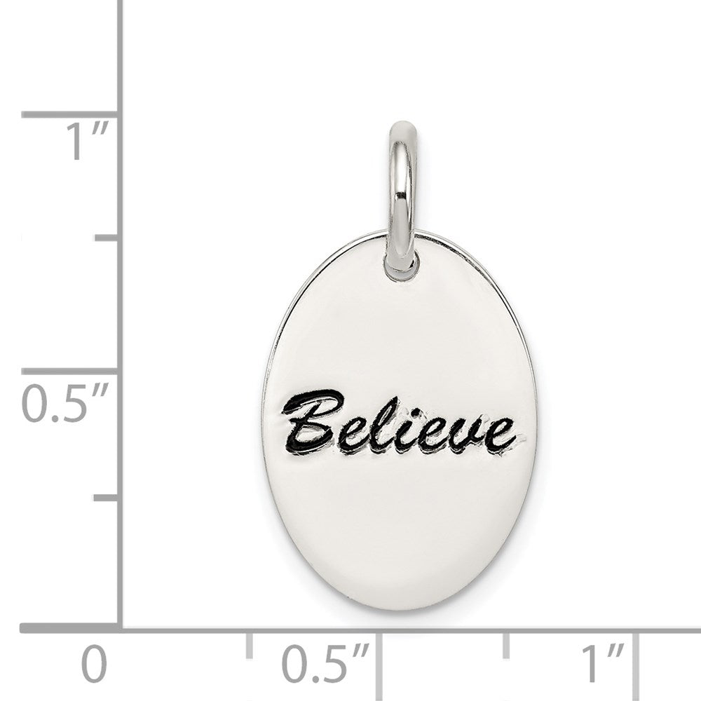 Sterling Silver Polished Enamel Believe Pendant