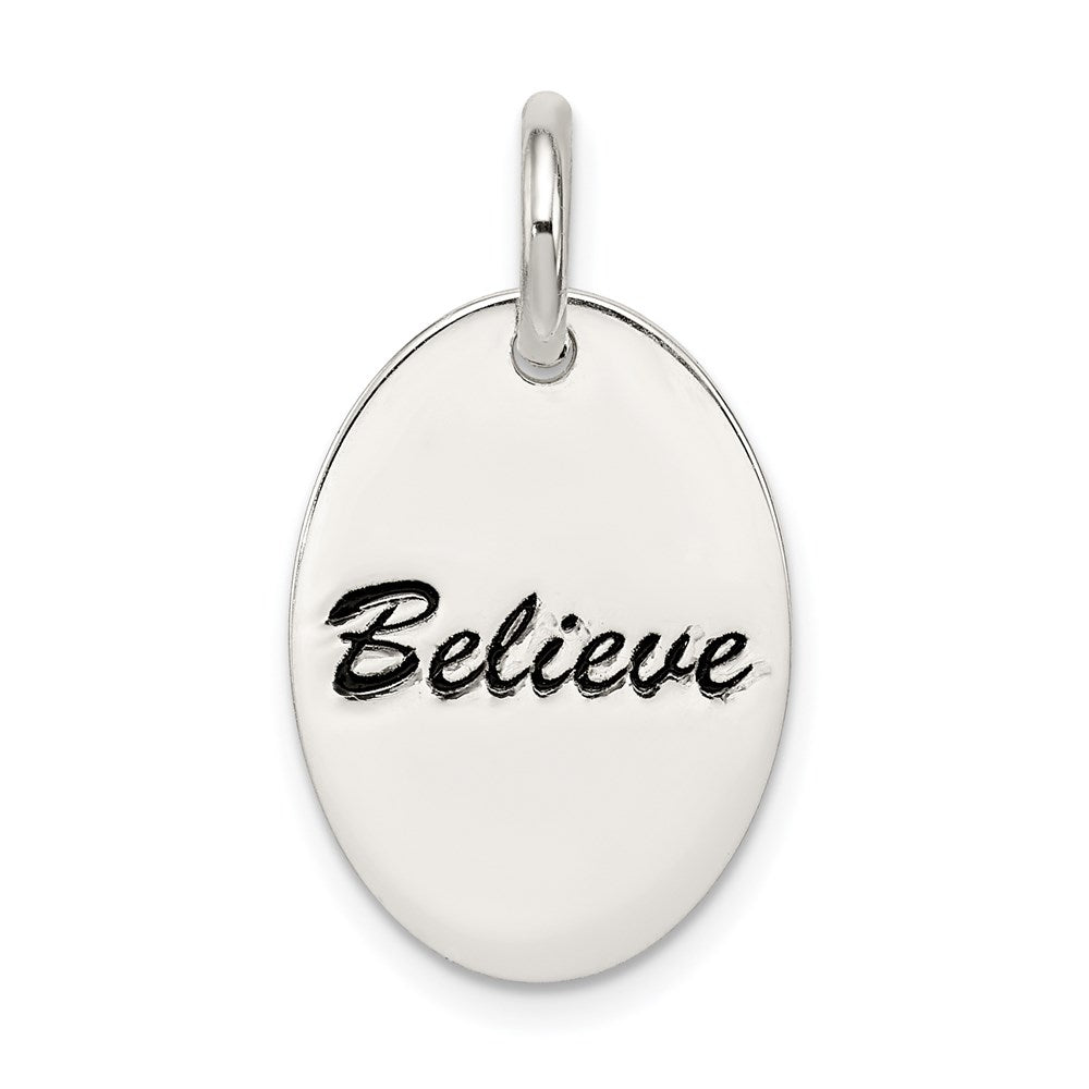 Sterling Silver Polished Enamel Believe Pendant