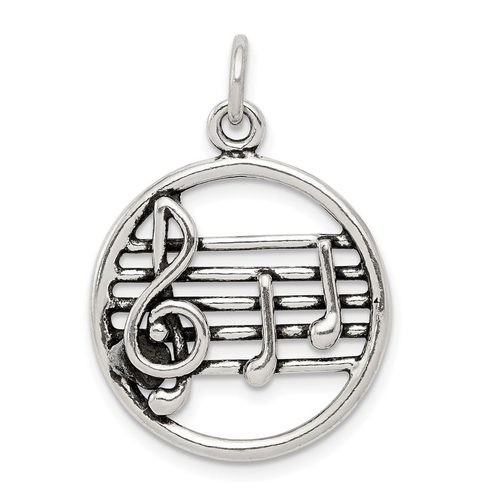 Sterling Silver Antiqued Music Staff Charm