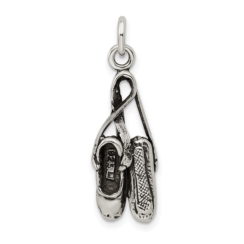 Sterling Silver Antiqued Ballet Shoes Charm