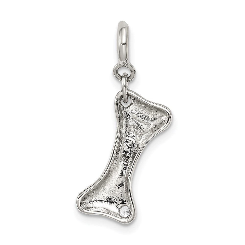 Sterling Silver Rhodium-plated CZ Dog Bone Top Dog Charm