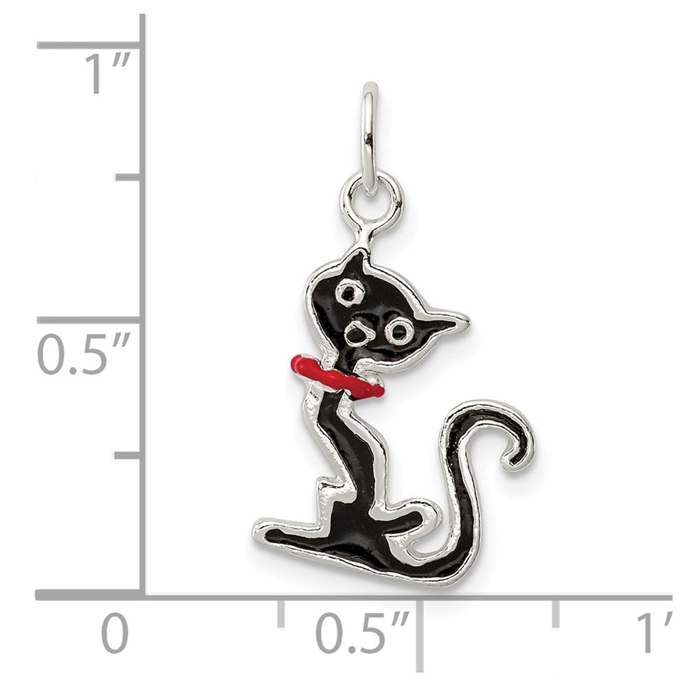 Sterling Silver Black Enameled Cat Charm