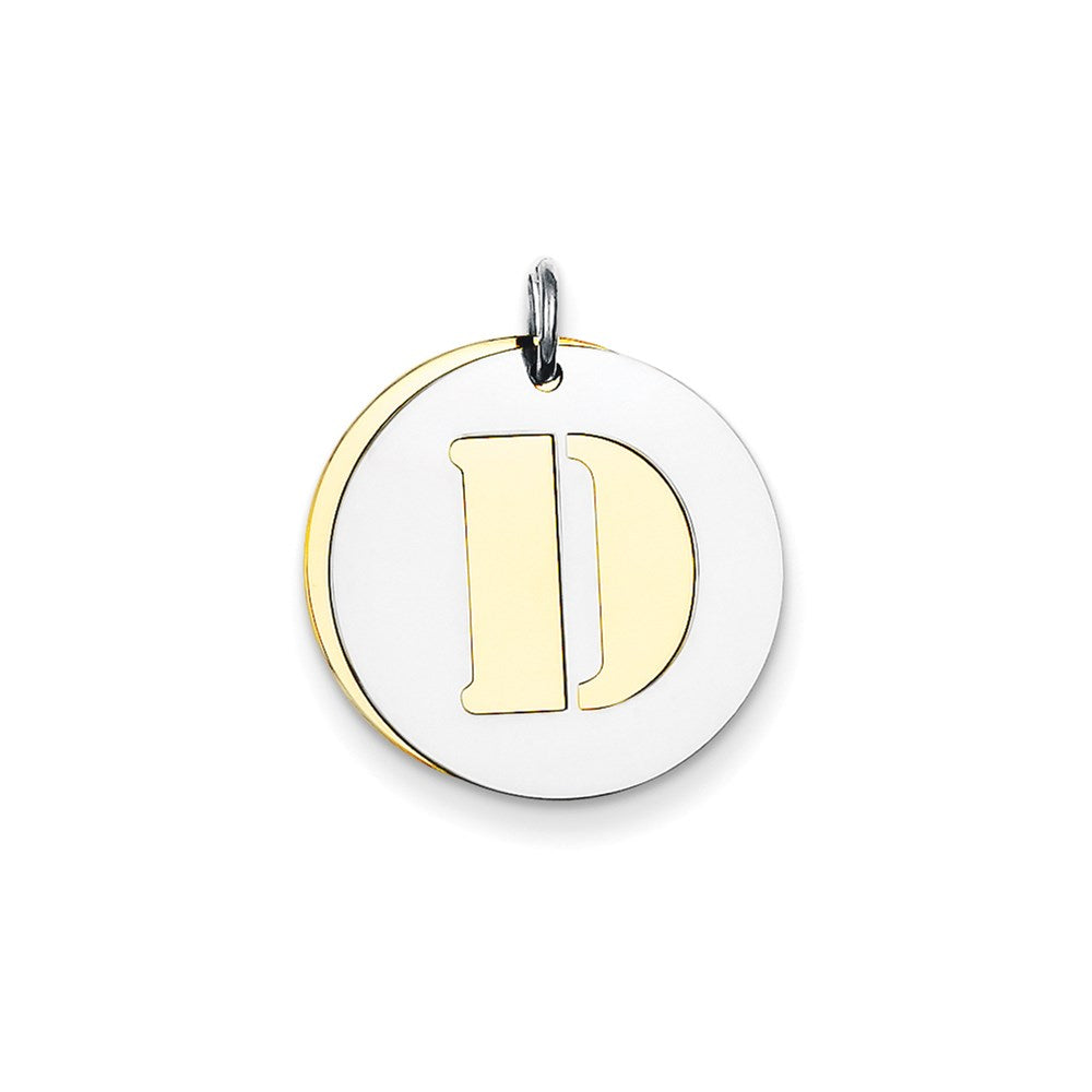 Sterling Silver GP Initial D Double Plate Round Charm