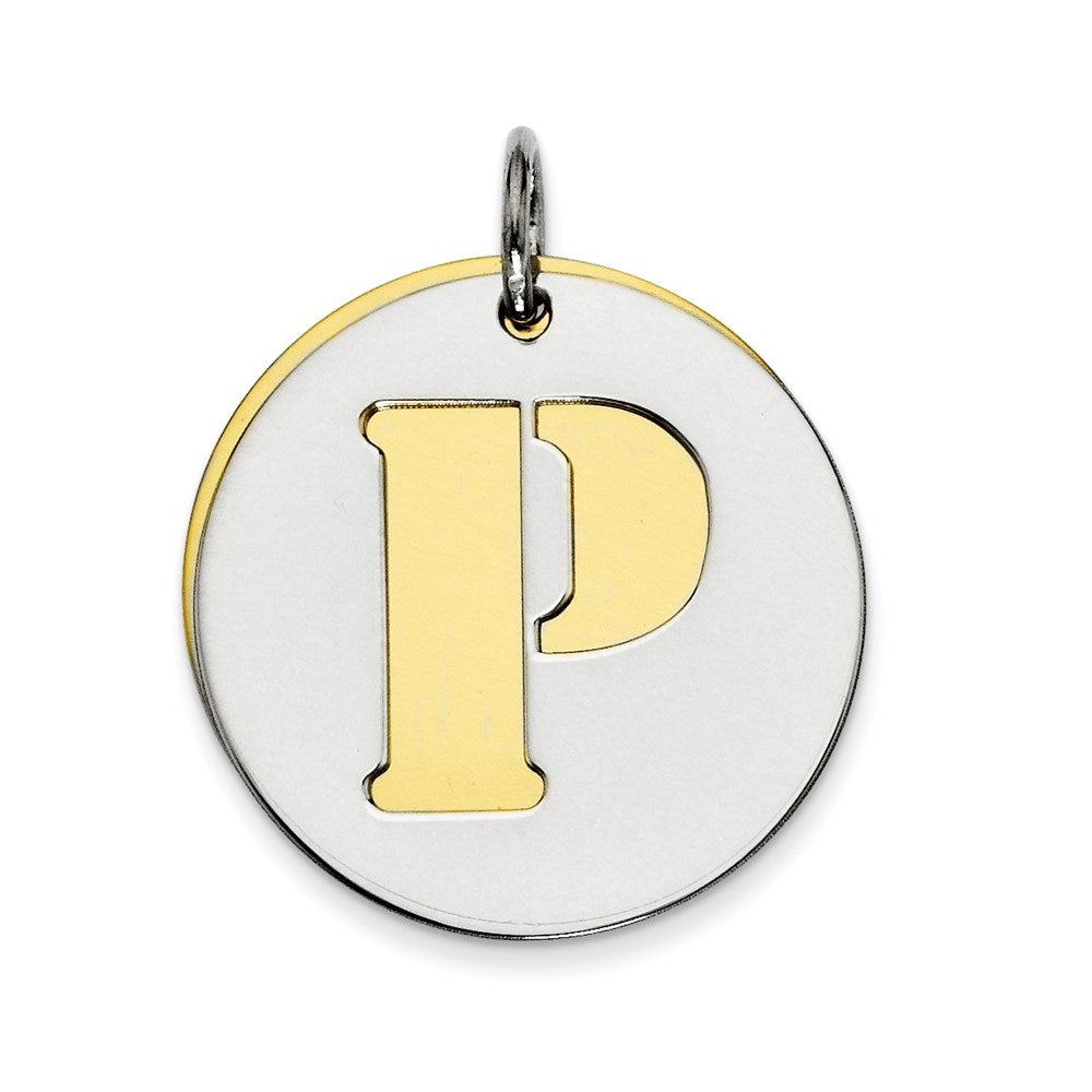 Sterling Silver GP Initial P Double Plate Round Charm