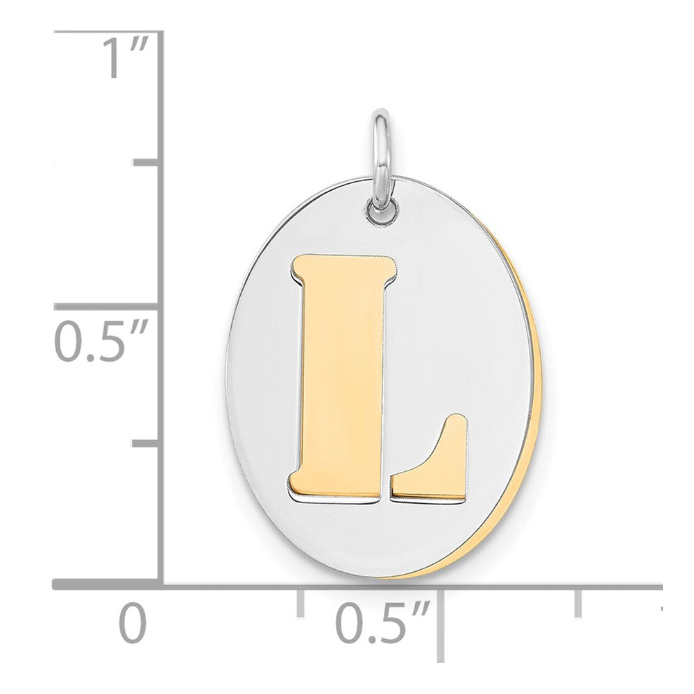 Sterling Silver Gold-plated L Initial Double Oval Plate Charm