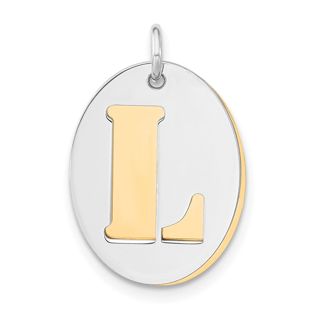 Sterling Silver Gold-plated L Initial Double Oval Plate Charm