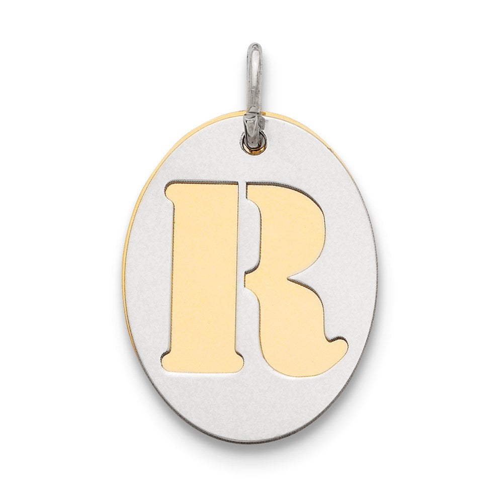 Sterling Silver GP Initial R Double Plate Oval Charm