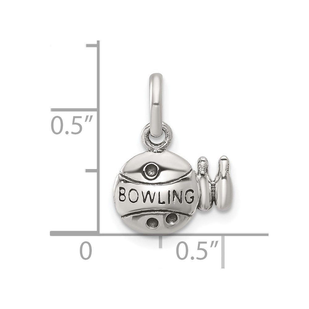 Sterling Silver Antiqued Bowling Ball and Pins Charm