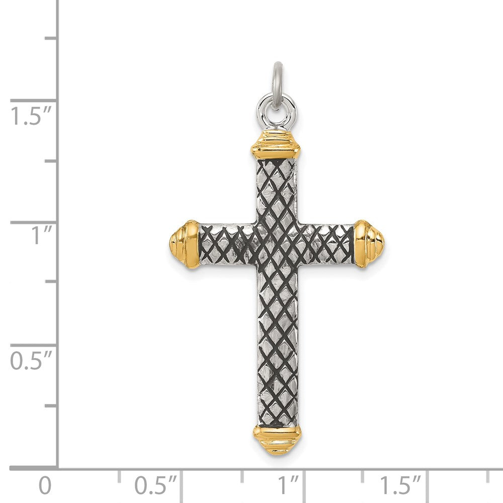 Sterling Silver, Gold-tone, Blk Rhod Criss Cross Design Cross Pendant