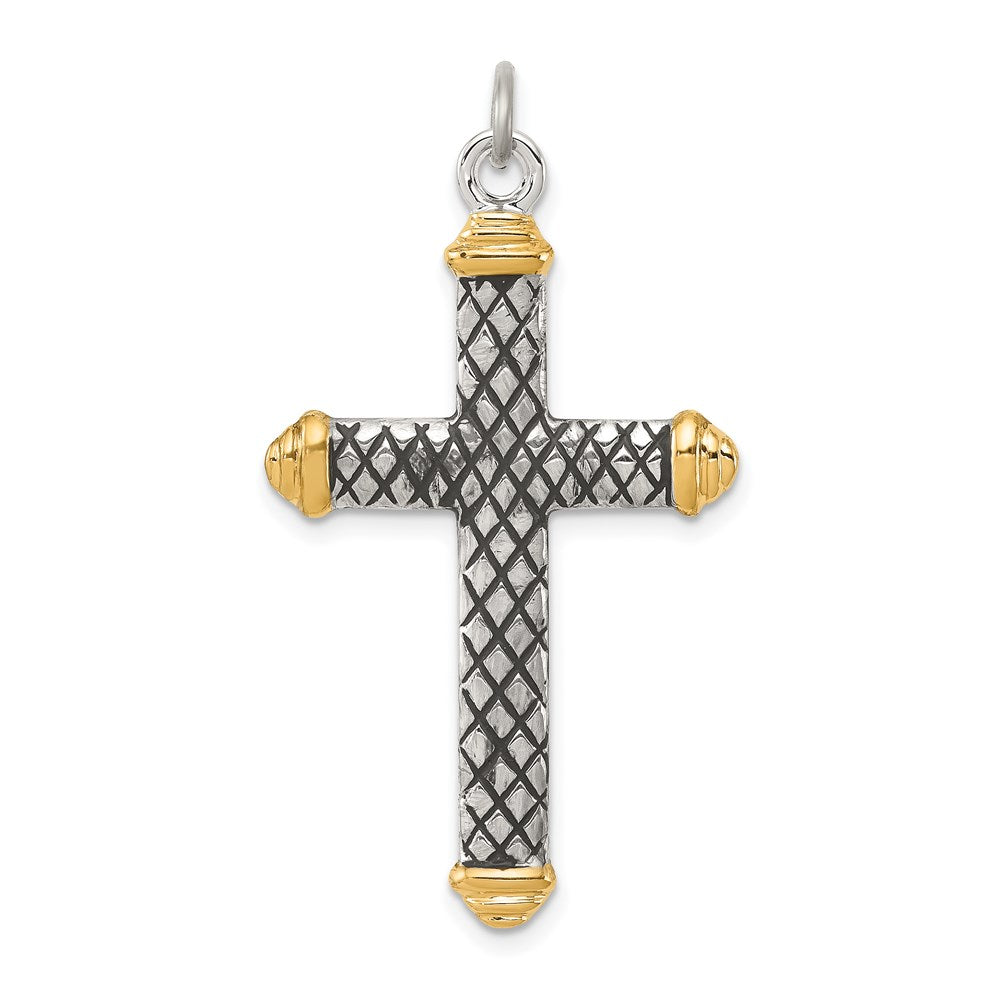 Sterling Silver, Gold-tone, Blk Rhod Criss Cross Design Cross Pendant