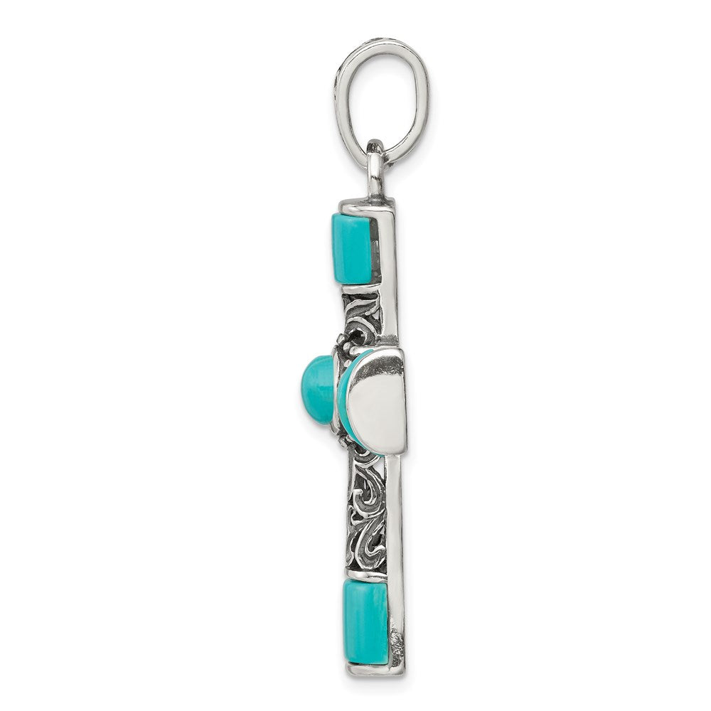 Sterling Silver Synthetic Turquoise Antiqued Cross Pendant