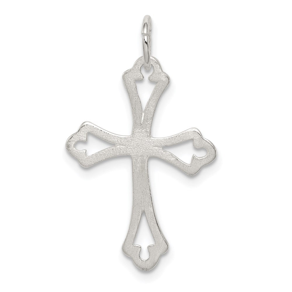 Sterling Silver Textured Diamond-cut Laser-Cut Cross Pendant